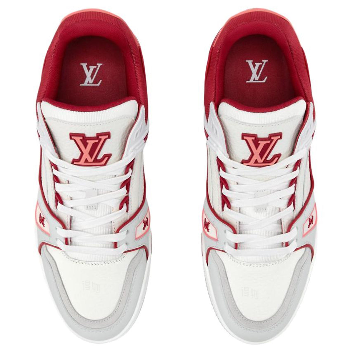 Louis Vuitton Trainer Crimson Red Ribbed Textile & White Leather Three-Tone Low-Top Sneakers – Red, White & Grey