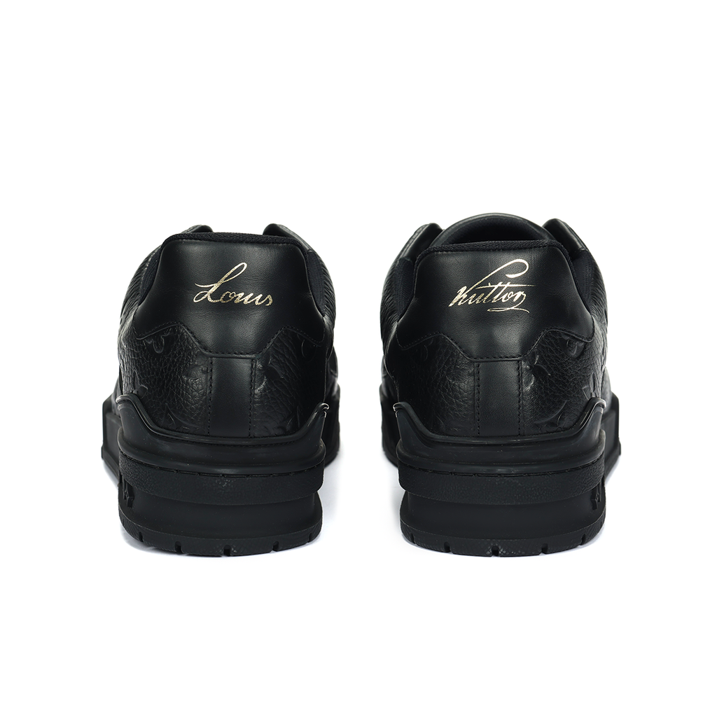 Louis Vuitton Trainer Monogram Embossed Grained Calf Leather Low-Top Sneakers – Triple Black
