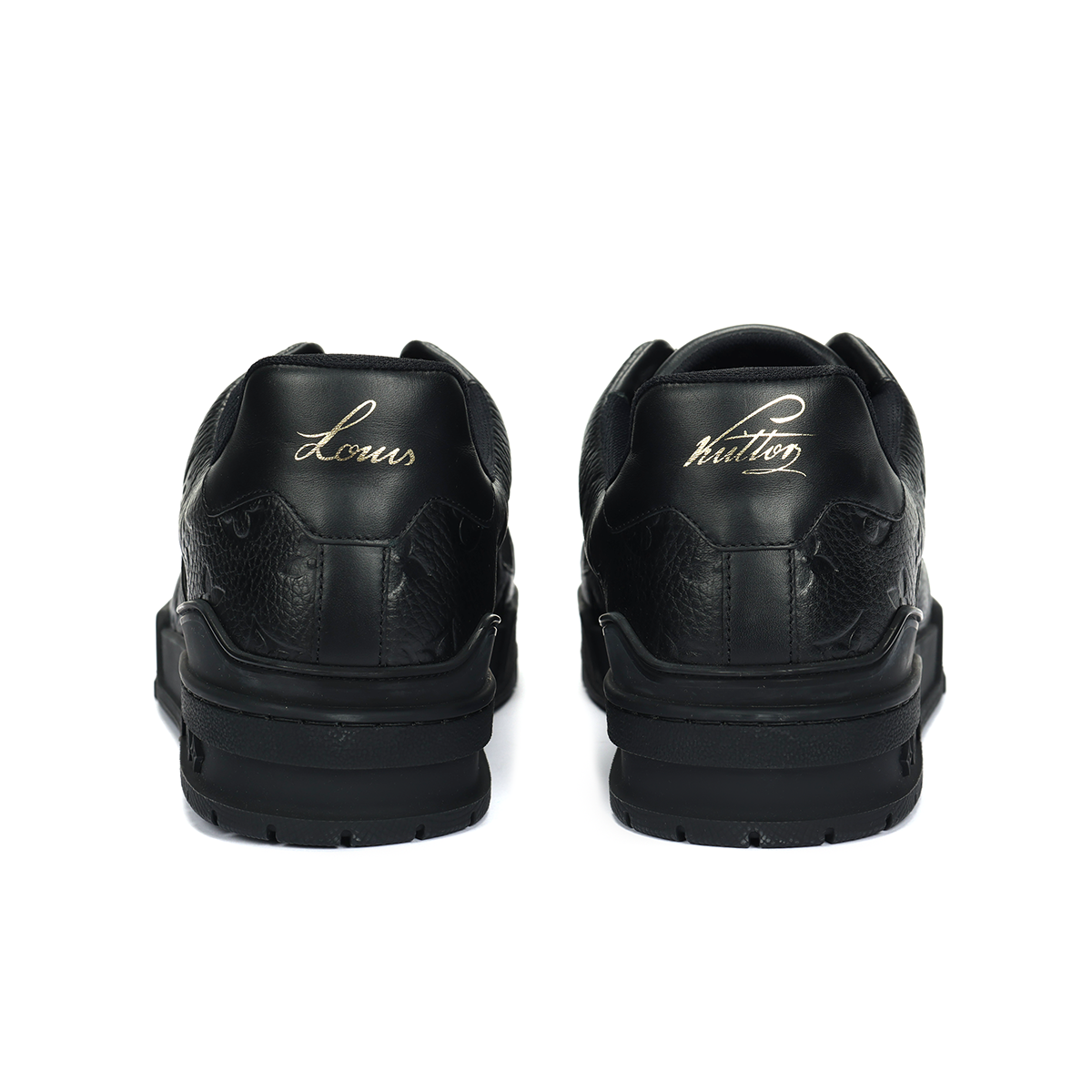 Louis Vuitton Trainer Monogram Embossed Grained Calf Leather Low-Top Sneakers – Triple Black