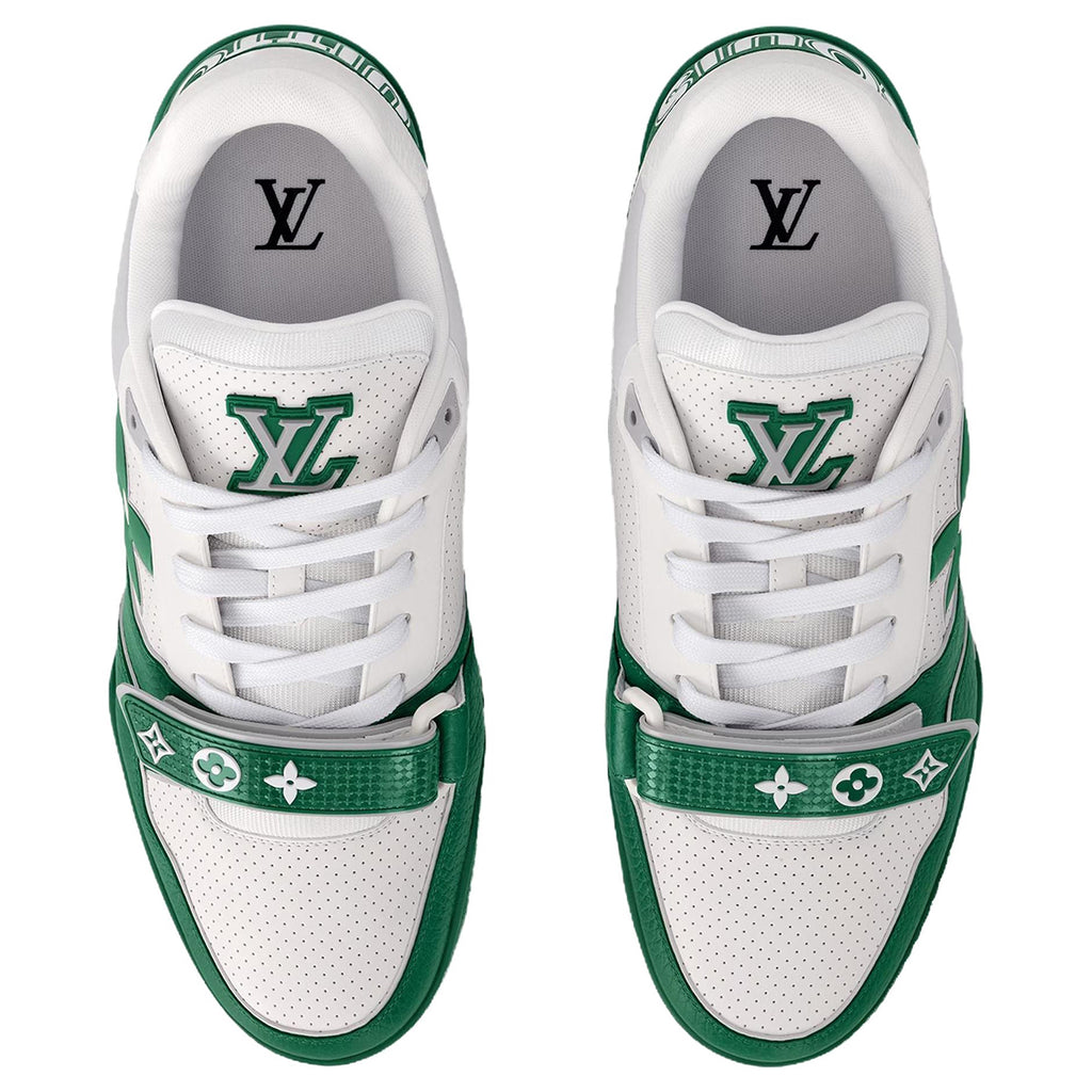Louis Vuitton Trainer Velcro Strap Oversized LV Flower Perforated & Embossed Leather Low-Top Sneakers – Emerald Green & White
