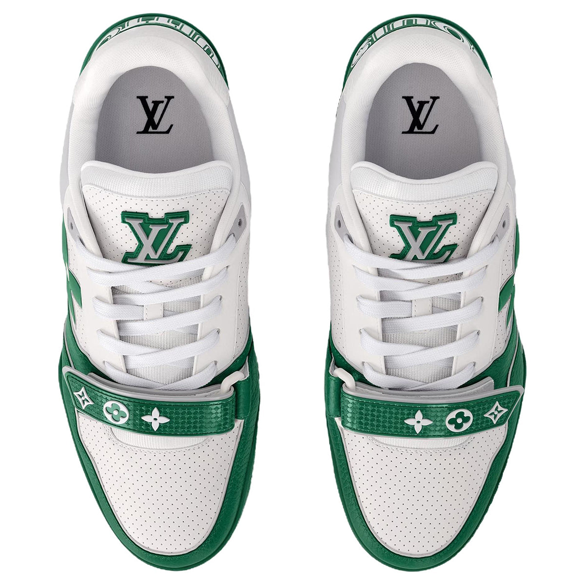 Louis Vuitton Trainer Velcro Strap Oversized LV Flower Perforated & Embossed Leather Low-Top Sneakers – Emerald Green & White