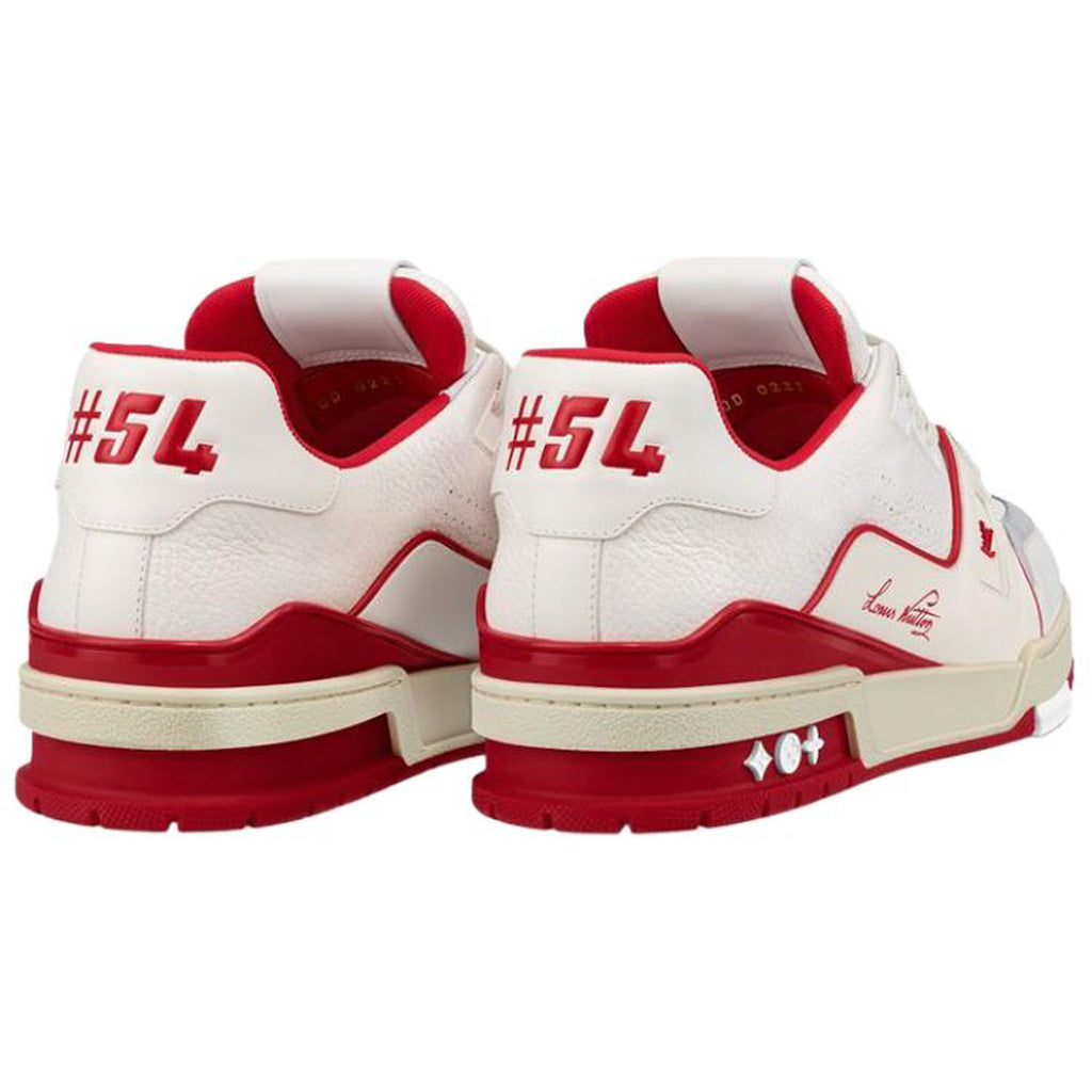Louis Vuitton Trainer Lace-Up Low-Top Sneakers – White & Red