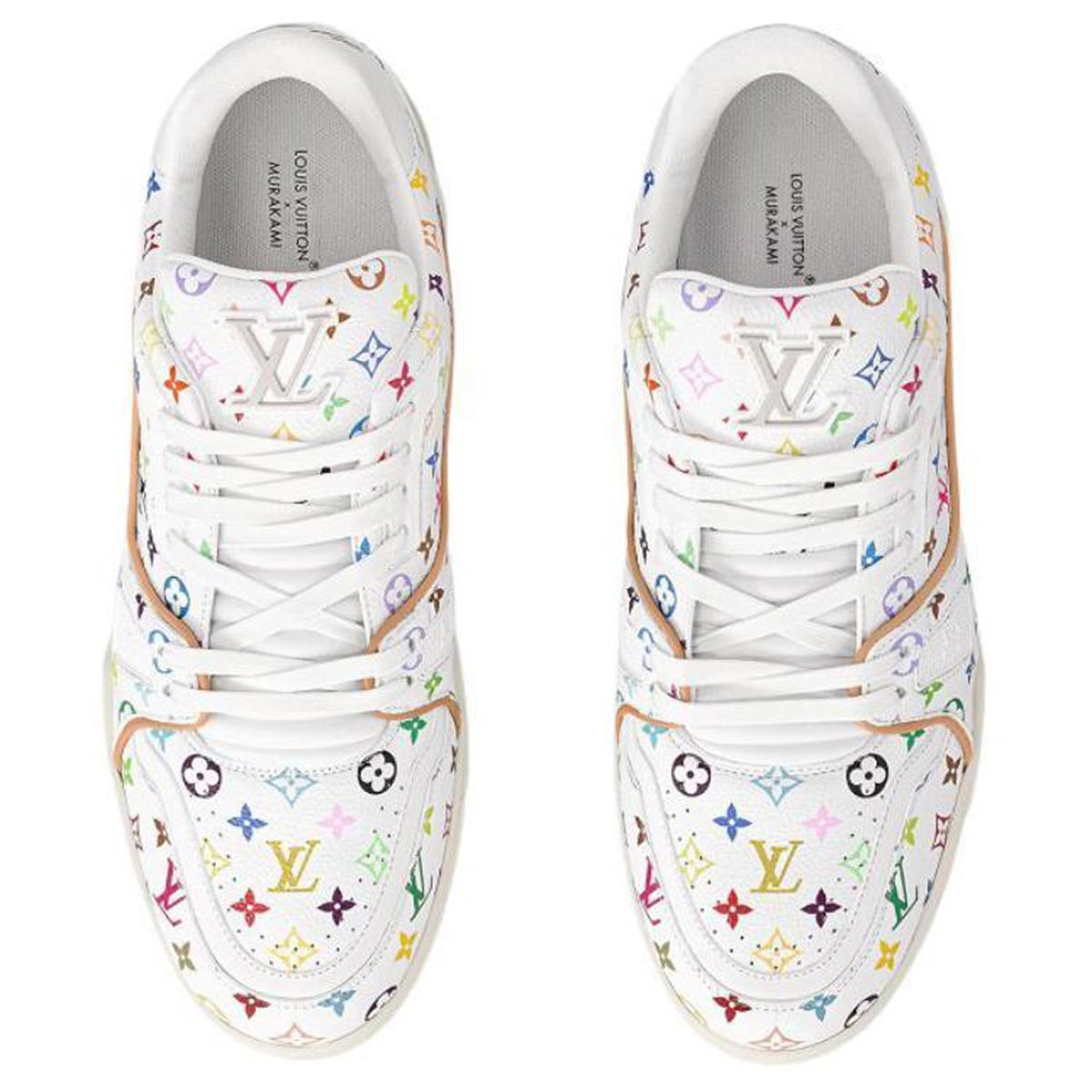 Louis Vuitton × Takashi Murakami Trainer Multicolor Monogram Grained Calf Leather Low-Top Sneakers – White