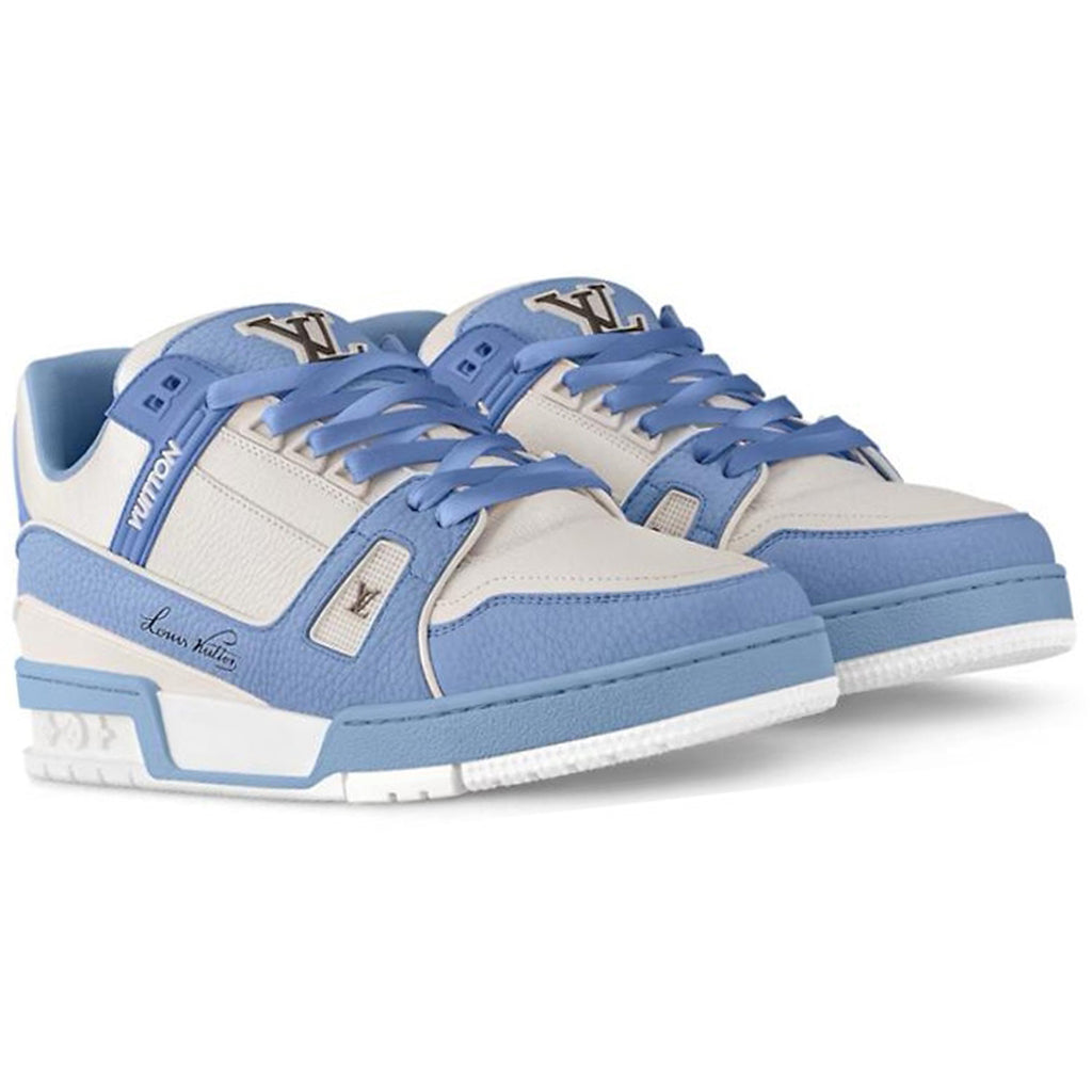Louis Vuitton Trainer Calf Leather Low-Top Sneakers – White & Powder Blue