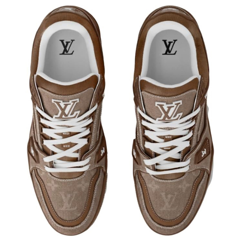 Louis Vuitton Trainer Monogram Embossed Suede & Calf Leather Low-Top Sneakers – Triple Brown