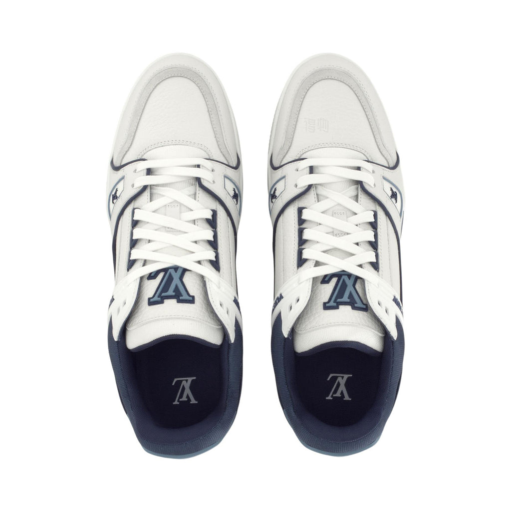 Louis Vuitton Trainer Deep Navy Blue & White Smooth Leather Three-Tone Low-Top Sneakers – Navy, White & Grey