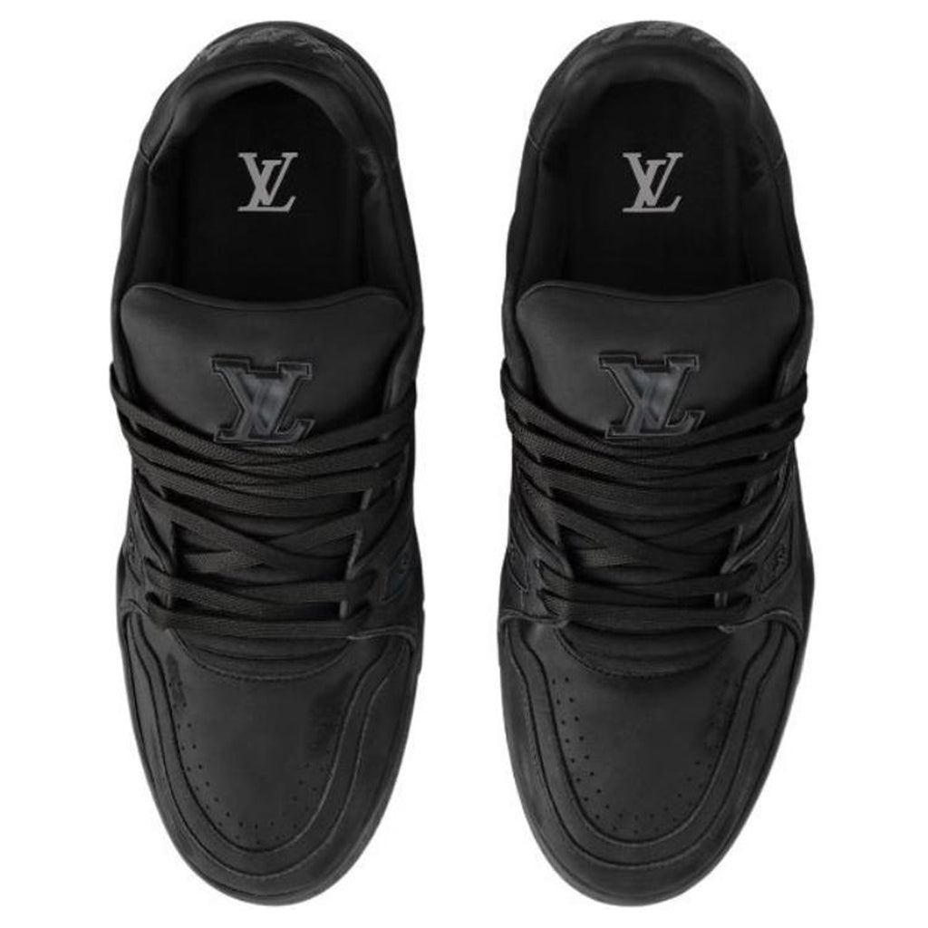 Louis Vuitton Trainer Vintage-Effect Calf Leather Tonal Low-Top Sneakers – Triple Black