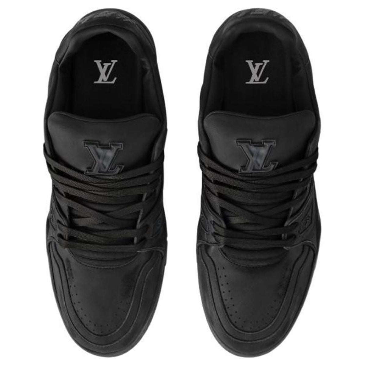 Louis Vuitton Trainer Vintage-Effect Calf Leather Tonal Low-Top Sneakers – Triple Black