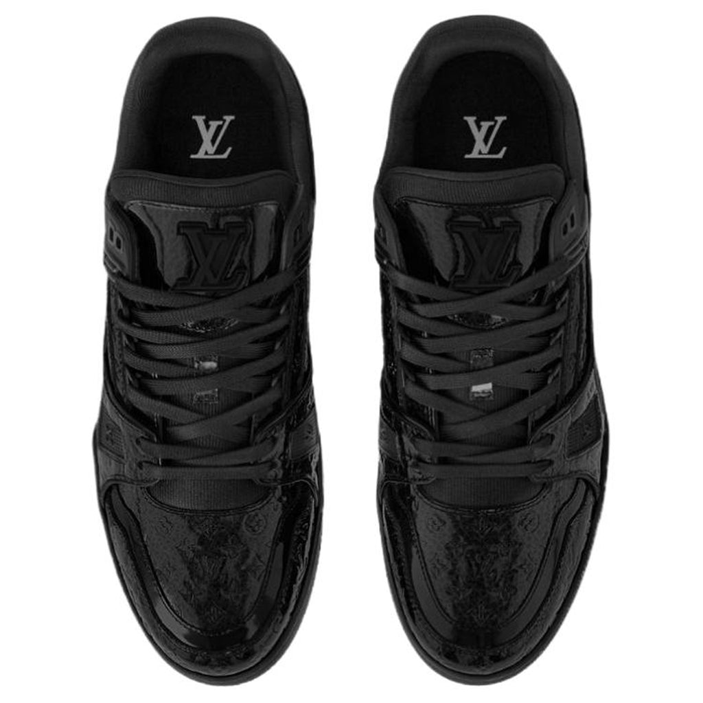 Louis Vuitton Trainer Monogram Embossed Patent Leather Low-Top Sneakers – Triple Black
