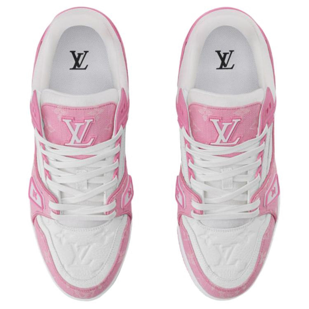 Louis Vuitton Trainer Monogram Denim Canvas & Smooth Leather Low-Top Sneakers – Pink & White