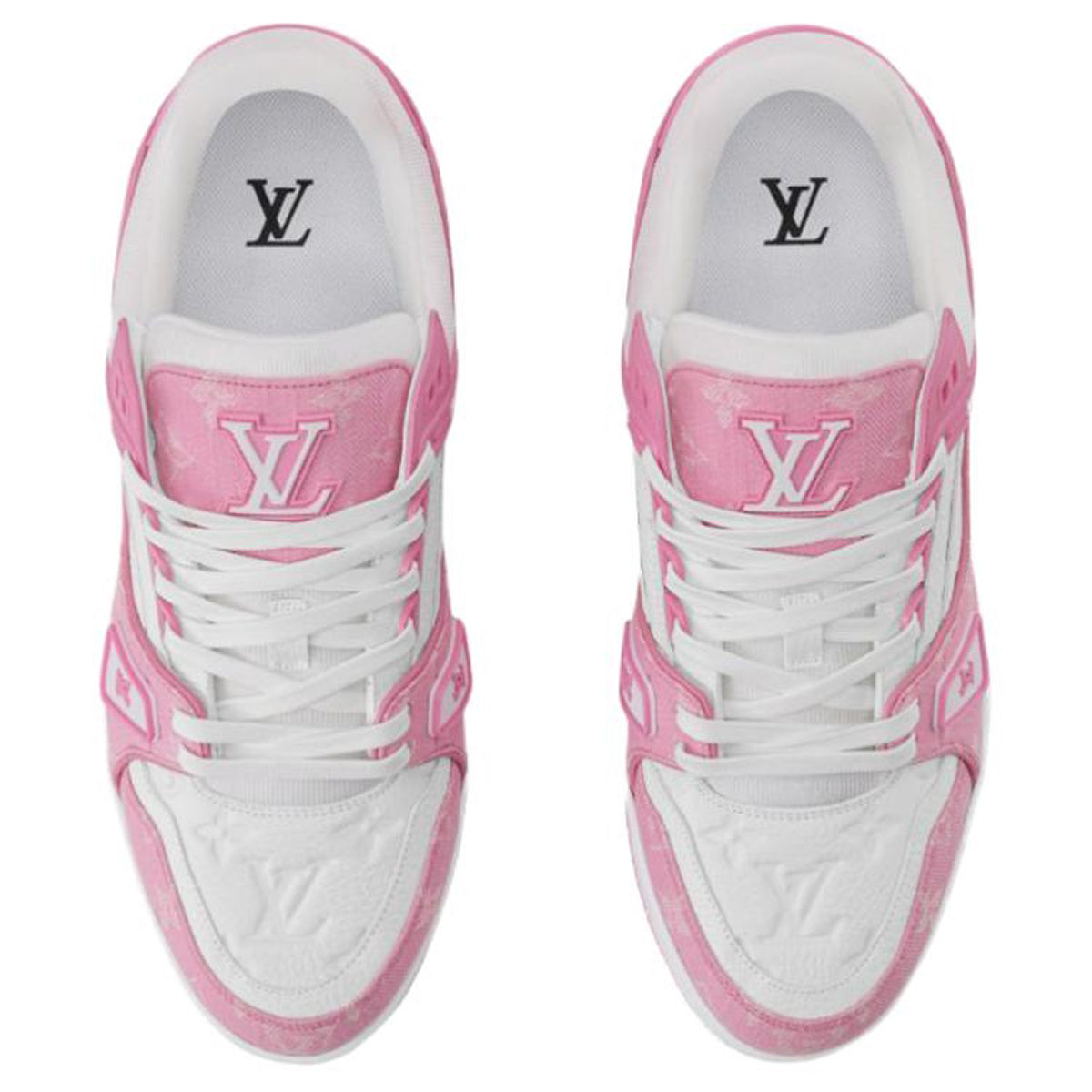 Louis Vuitton Trainer Monogram Denim Canvas & Smooth Leather Low-Top Sneakers – Pink & White