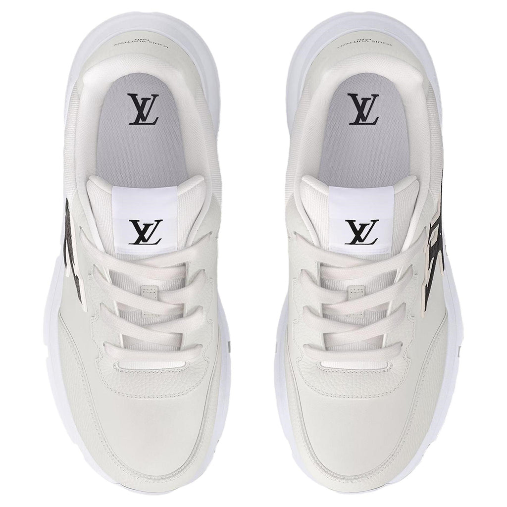 Louis Vuitton LV Runner FW25 All-White Smooth Leather & Cream Suede Oversized Jet Black LV Logo Athletic Low-Top Sneakers – White & Black