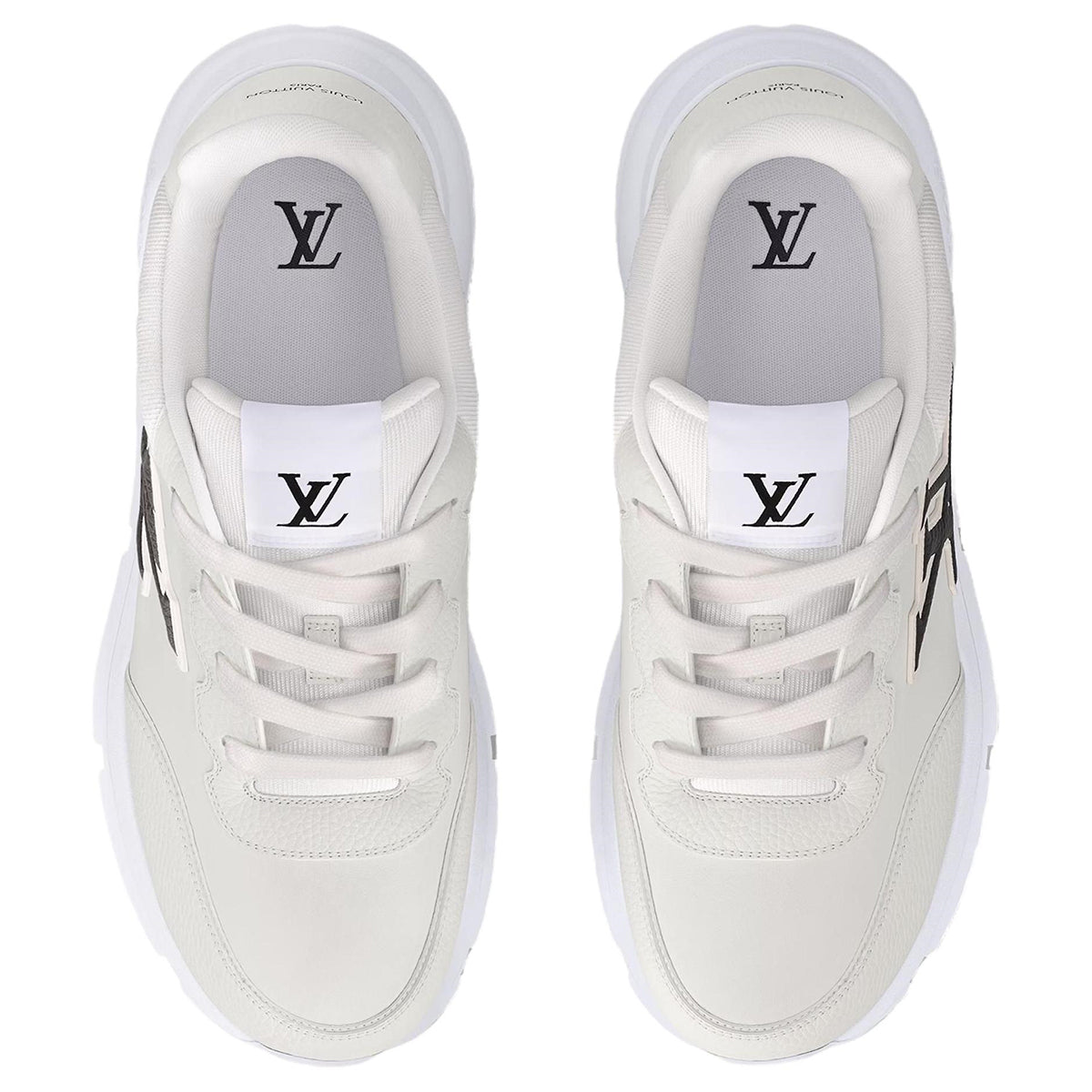Louis Vuitton LV Runner FW25 All-White Smooth Leather & Cream Suede Oversized Jet Black LV Logo Athletic Low-Top Sneakers – White & Black