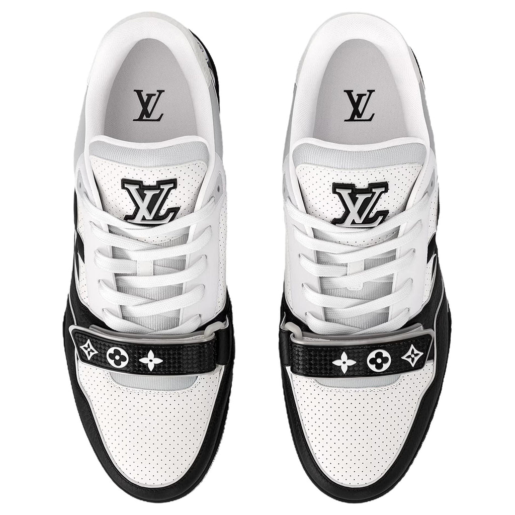 Louis Vuitton Trainer Velcro Strap Oversized LV Flower Perforated & Embossed Leather Low-Top Sneakers – Black & White