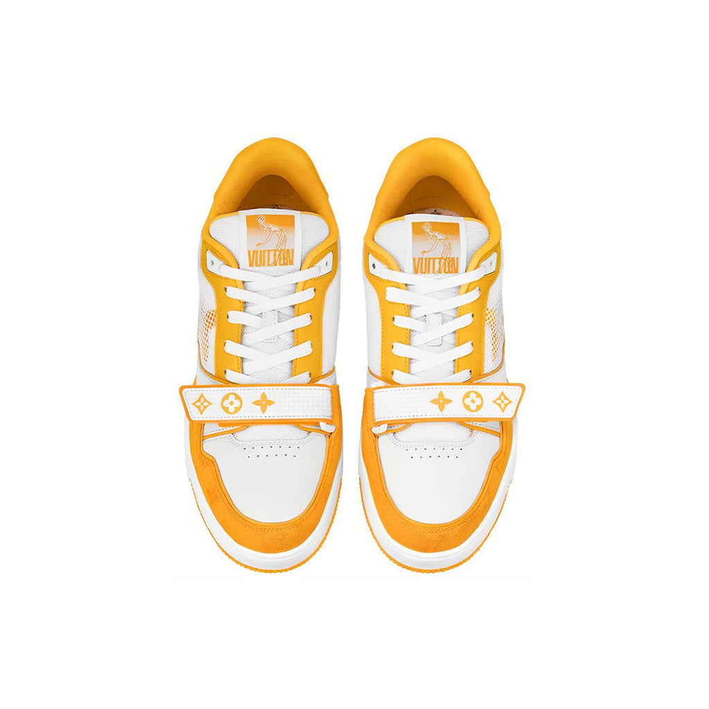 Louis Vuitton × NBA Trainer Calf Leather & Suede Mesh Low-Top Sneakers – White & Yellow