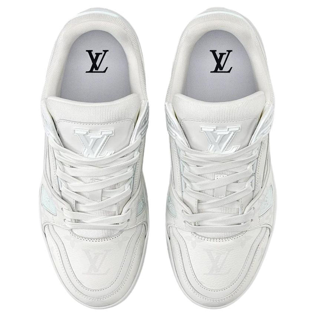 Louis Vuitton Trainer Monogram Denim Canvas & Calf Leather Low-Top Sneakers – Triple White