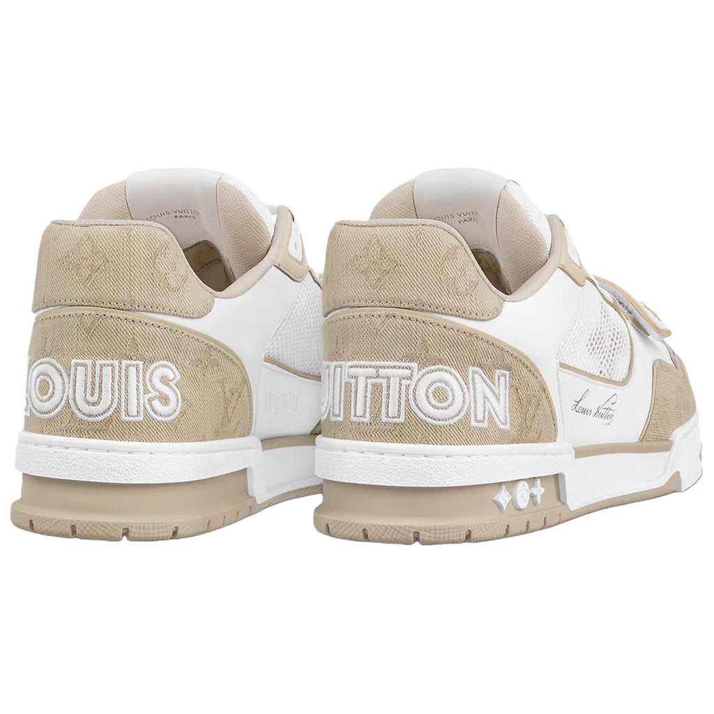 Louis Vuitton × NBA Trainer Calf Leather, Suede & Monogram Canvas Low-Top Sneakers – White & Khaki