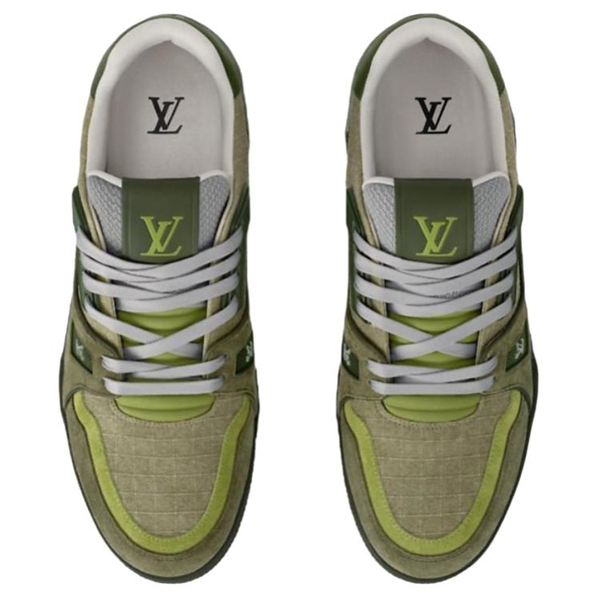 Louis Vuitton Trainer Mixed Materials Low-Top Sneakers – Olive, Khaki & Lime Green