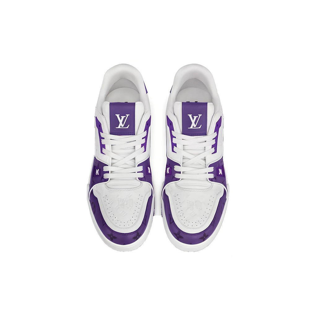Louis Vuitton Trainer LV Monogram Embossed Leather Low-Top Sneakers – White & Purple