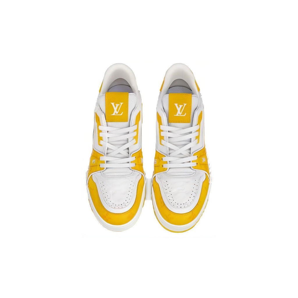 Louis Vuitton Trainer LV Monogram Embossed Leather Low-Top Sneakers – White & Saffron Yellow