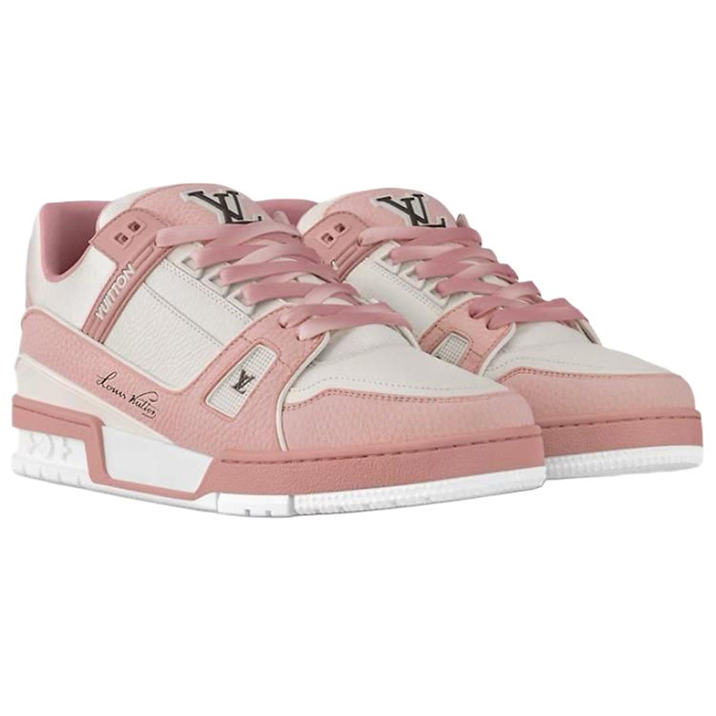 Louis Vuitton Trainer Grained Calf Leather Low-Top Sneakers – White & Rose Pink