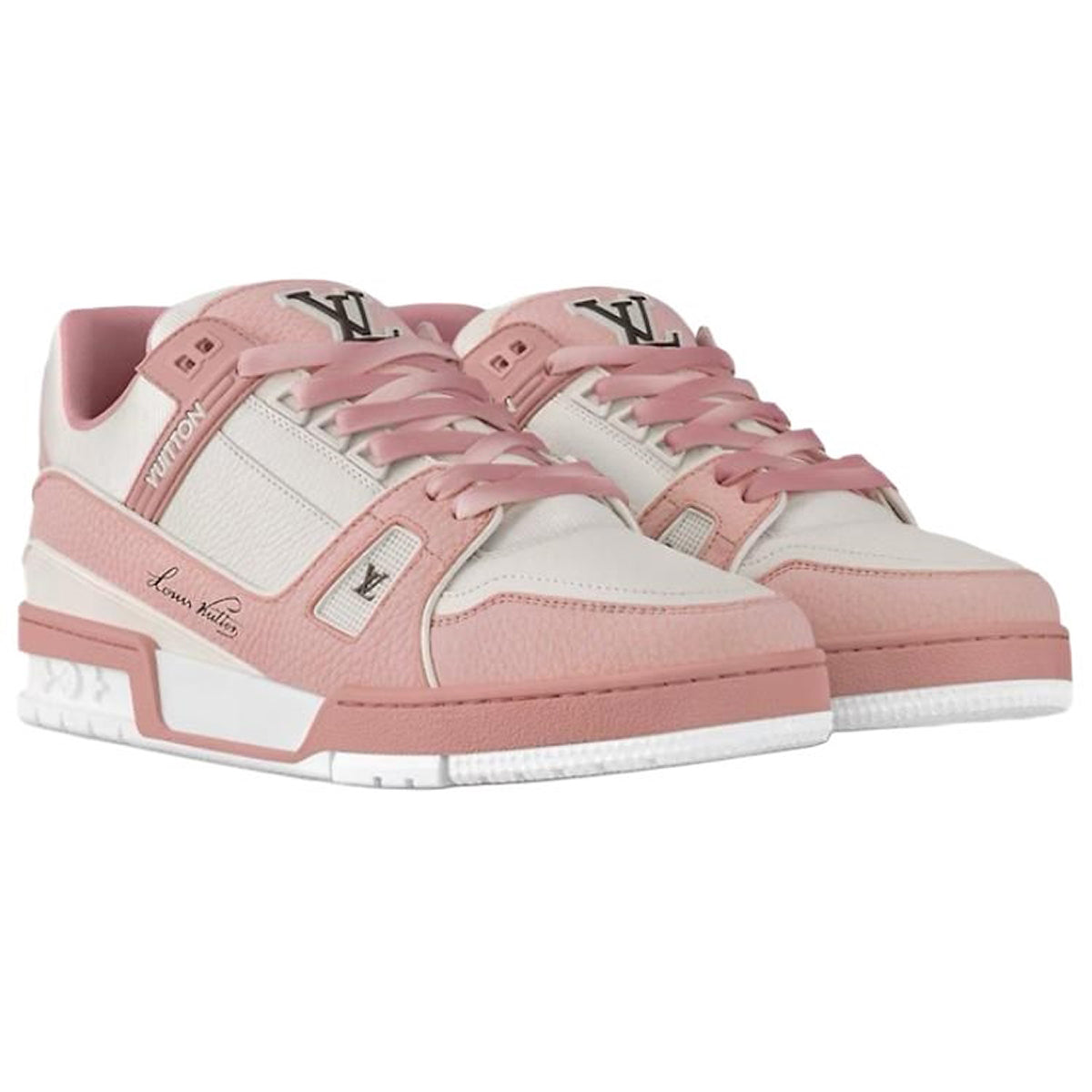 Louis Vuitton Trainer Grained Calf Leather Low-Top Sneakers – White & Rose Pink