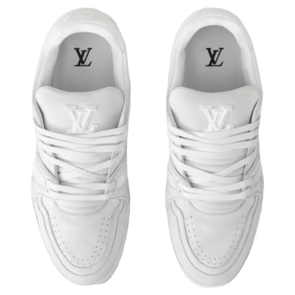 Louis Vuitton Trainer Vintage-Effect Calf Leather Tonal Low-Top Sneakers – Triple White