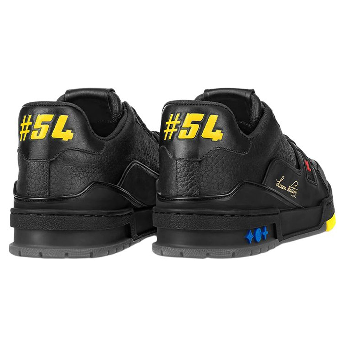 Louis Vuitton Trainer Leather & Mesh Logo Low-Top Sneakers with Gold Signature – Black