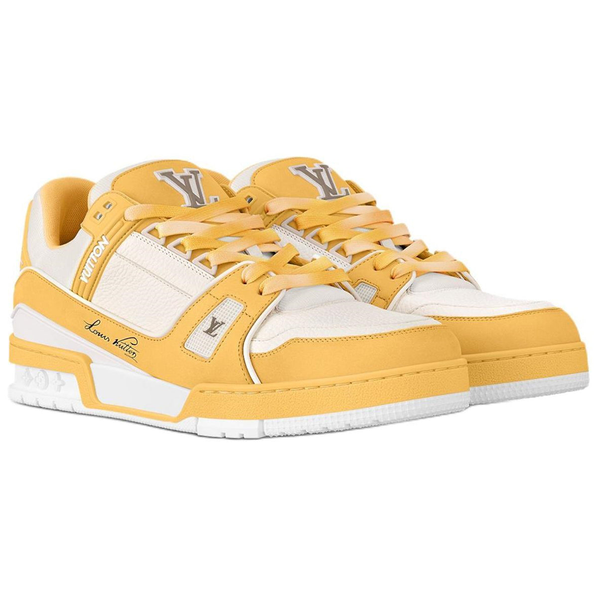 Louis Vuitton Trainer Grained Calf Leather Low-Top Sneakers – Yellow & White