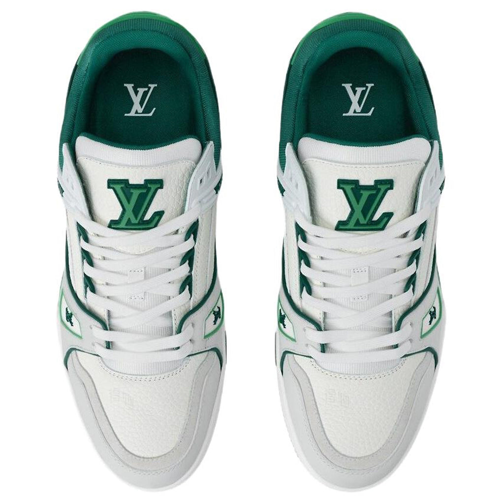Louis Vuitton Trainer Forest Green Textured Fabric & White Leather Three-Tone Low-Top Sneakers – Green, White & Grey
