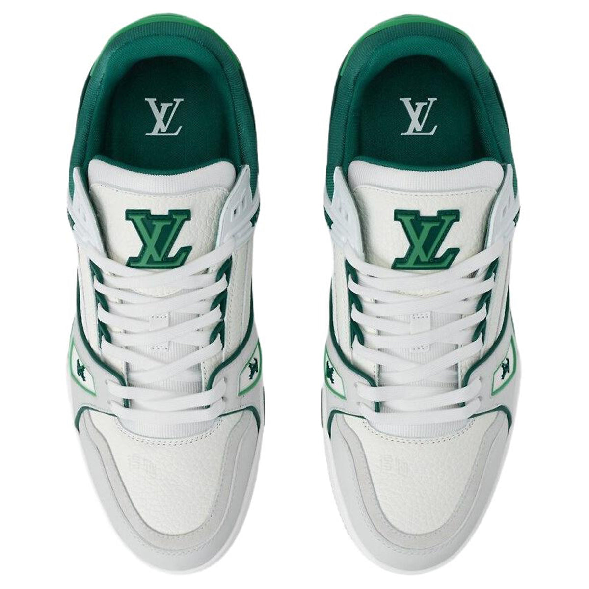 Louis Vuitton Trainer Forest Green Textured Fabric & White Leather Three-Tone Low-Top Sneakers – Green, White & Grey