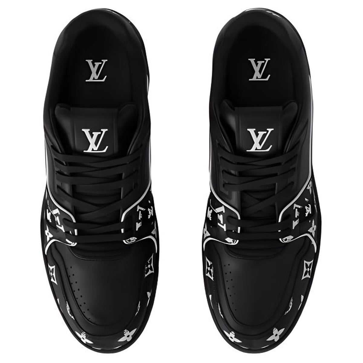 Louis Vuitton Trainer LV Monogram Print Calf Leather Low-Top Sneakers – Black & White