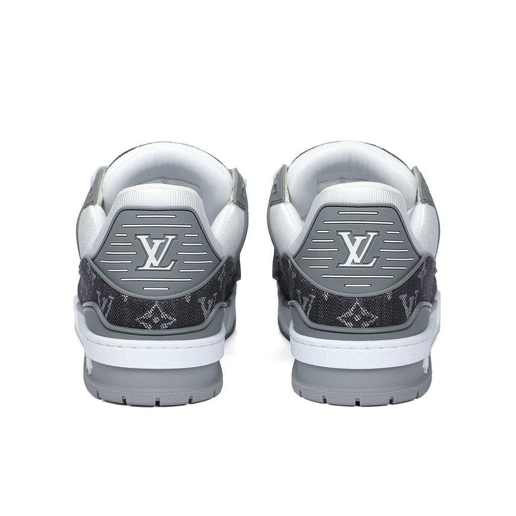 Louis Vuitton Trainer Monogram Denim Canvas & Calf Leather Low-Top Sneakers – Grey & White