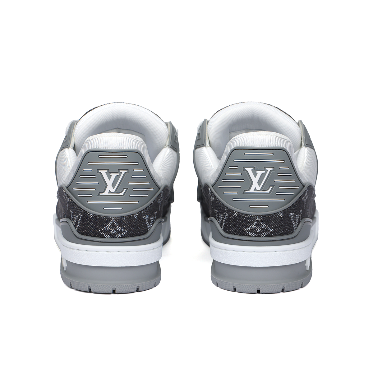 Louis Vuitton Trainer Monogram Denim Canvas & Calf Leather Low-Top Sneakers – Grey & White