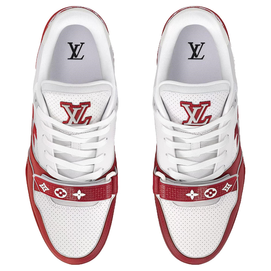 Louis Vuitton Trainer Velcro Strap Oversized LV Flower Perforated & Embossed Leather Low-Top Sneakers – Crimson Red & White