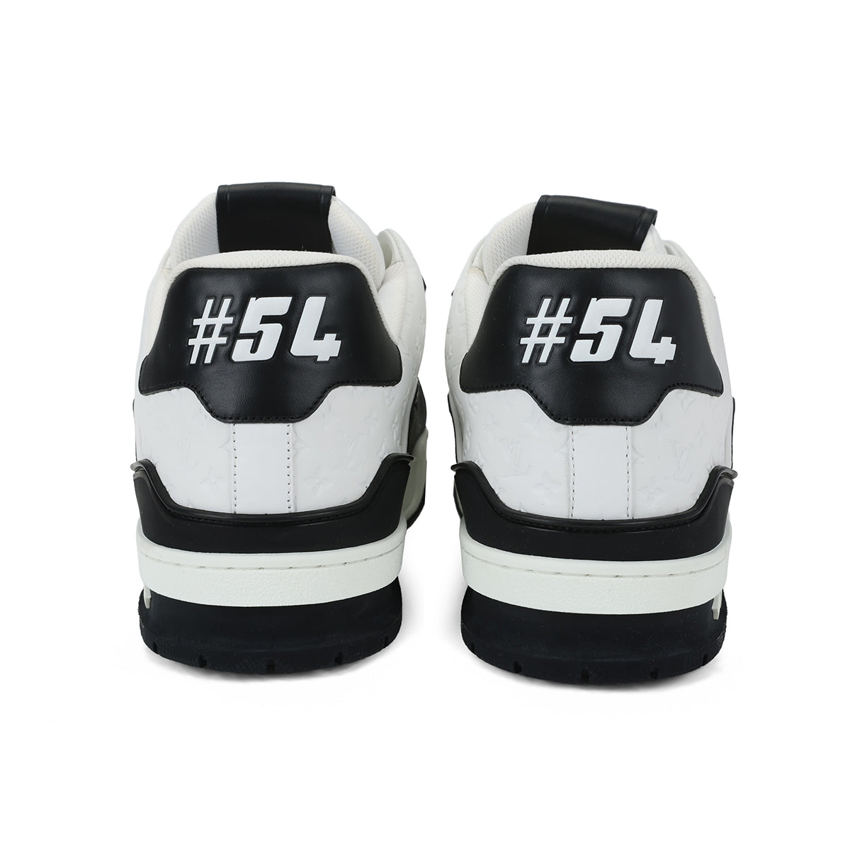 Louis Vuitton Trainer Calf Leather & Monogram Embossed Panel Low-Top Sneakers – White & Black