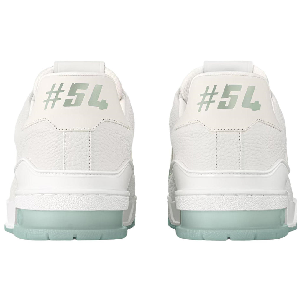 Louis Vuitton Trainer White Smooth Leather Silver Stud Embellishment & Sage Green Diamond Mesh Low-Top Sneakers – White & Sage Green