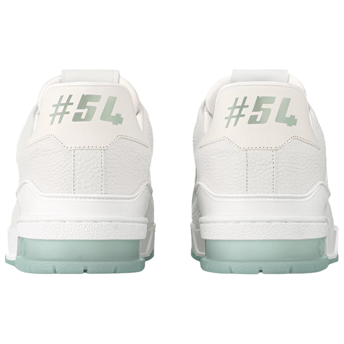 Louis Vuitton Trainer White Smooth Leather Silver Stud Embellishment & Sage Green Diamond Mesh Low-Top Sneakers – White & Sage Green