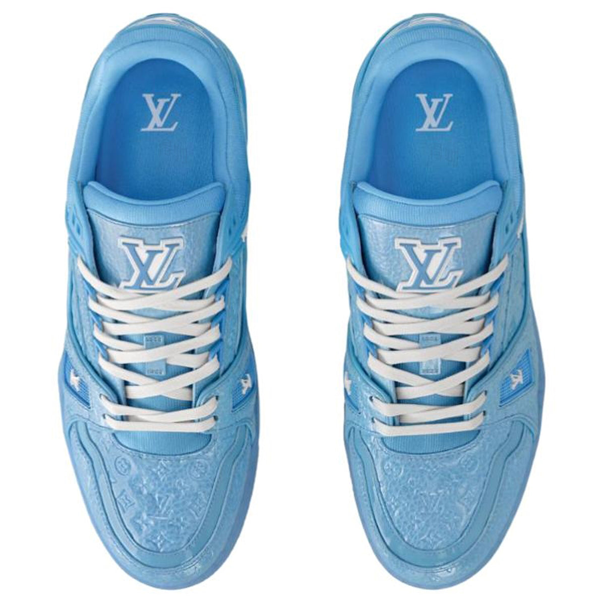Louis Vuitton Trainer Monogram Embossed Patent Leather Low-Top Sneakers – Triple Sky Blue