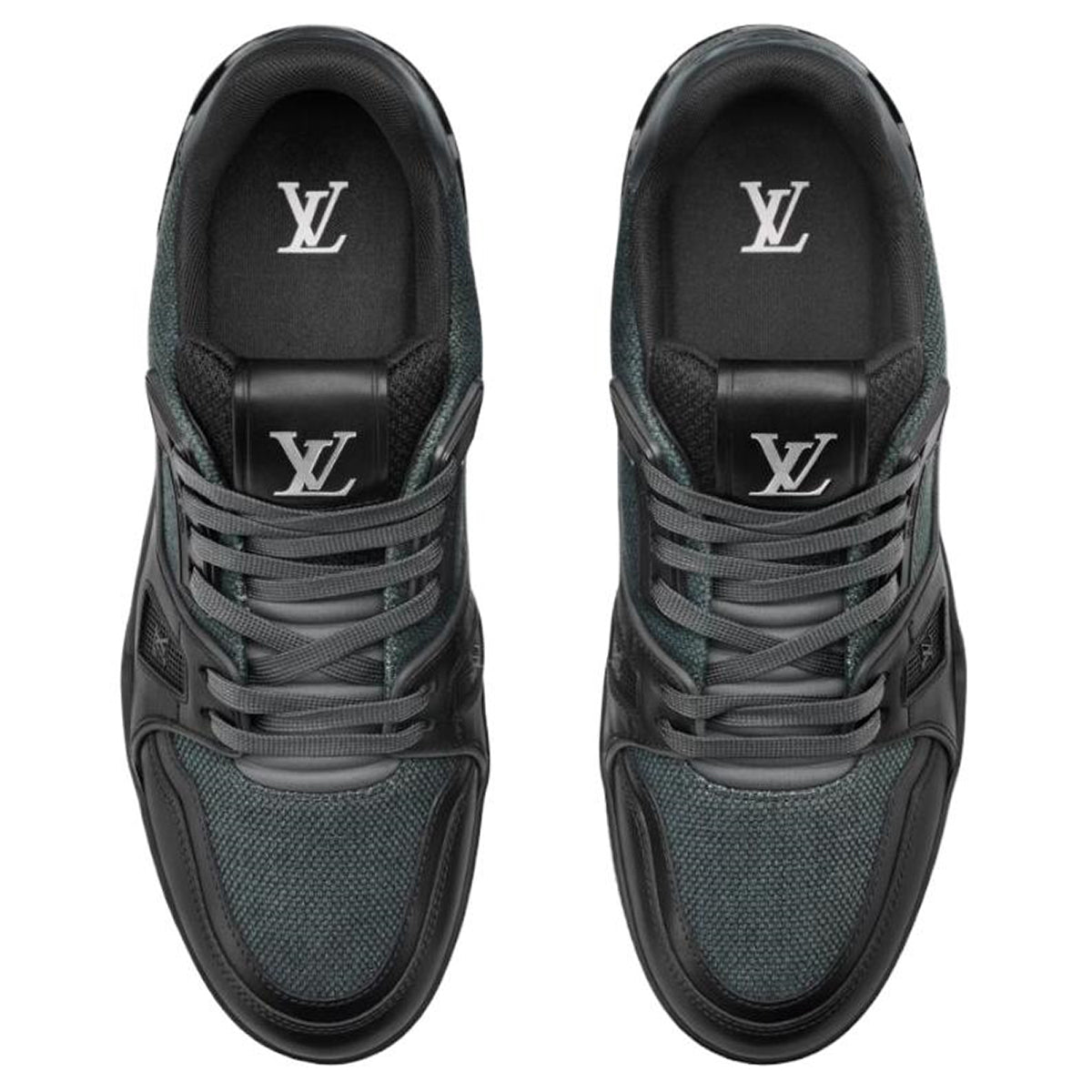 Louis Vuitton Trainer Triple Black Leather & Mesh Mixed-Material Low-Top Sneakers – All Black