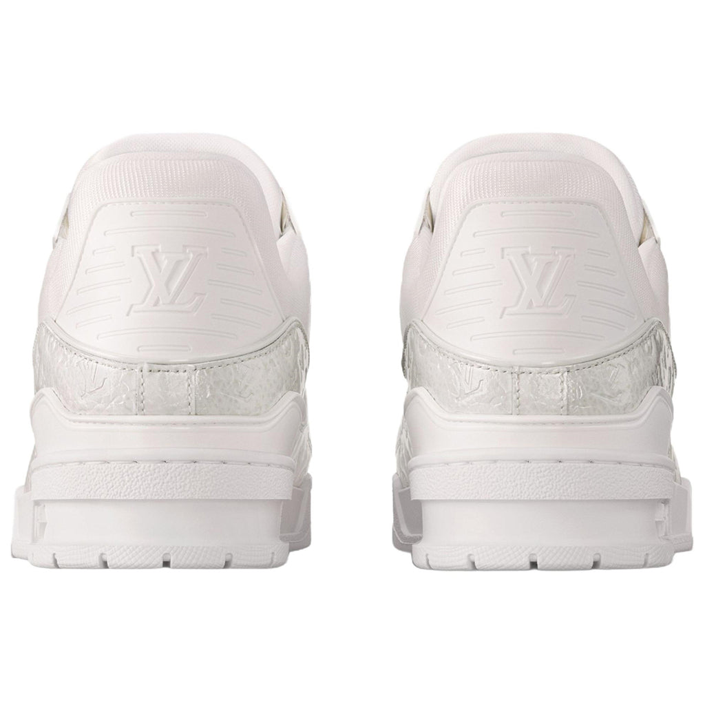 Louis Vuitton Trainer Monogram Embossed Grained Leather Low-Top Sneakers – Triple White