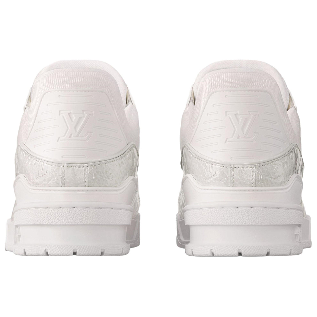 Louis Vuitton Trainer Monogram Embossed Grained Leather Low-Top Sneakers – Triple White
