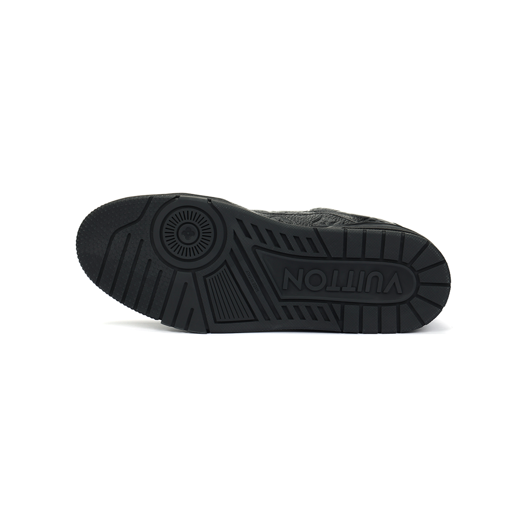 Louis Vuitton Trainer Monogram Embossed Grained Calf Leather Low-Top Sneakers – Triple Black