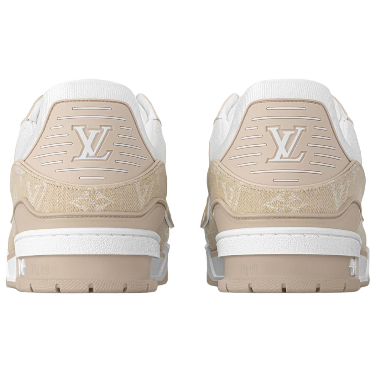 Louis Vuitton Trainer Monogram Denim Canvas & Smooth Leather Low-Top Sneakers – Beige & White