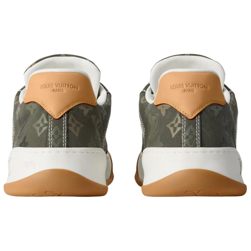 Louis Vuitton LV Ollie Khaki Military Olive Tonal Monogram Canvas White Leather V-Stripe Caramel Tan Heel Accent Gum Sole Low-Top Sneakers – Khaki Monogram & Caramel