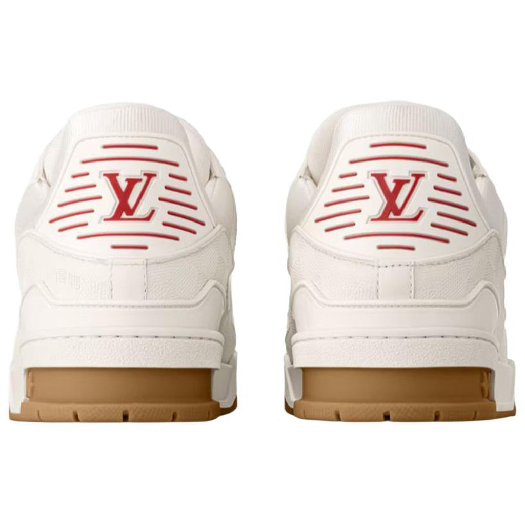 Louis Vuitton Trainer Cream Grained Leather Burgundy Accents & Honey Gum Sole Low-Top Sneakers – Cream, Burgundy & Caramel