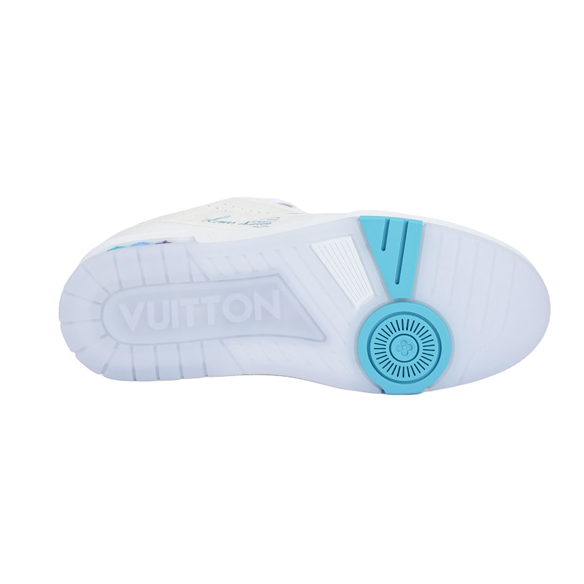 Louis Vuitton Trainer Shanghai Cruise Limited Edition White Grained Leather Ice Blue Piping & Violet Badge Cyan-Purple Sole Low-Top Sneakers – White, Ice Blue & Violet