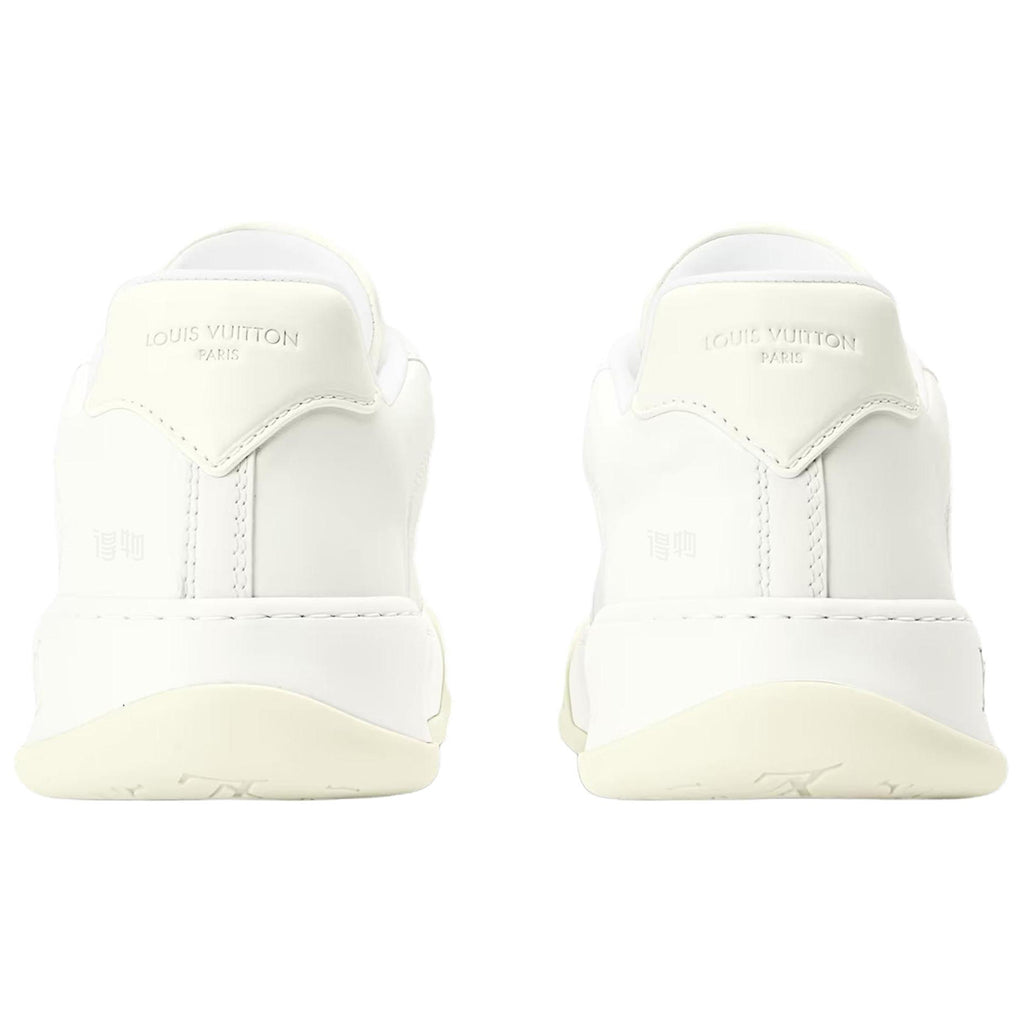 Louis Vuitton LV Ollie Triple White Smooth Calf Leather Tonal V-Stripe White Damier-Inspired Checkered Sole Low-Top Sneakers – All White