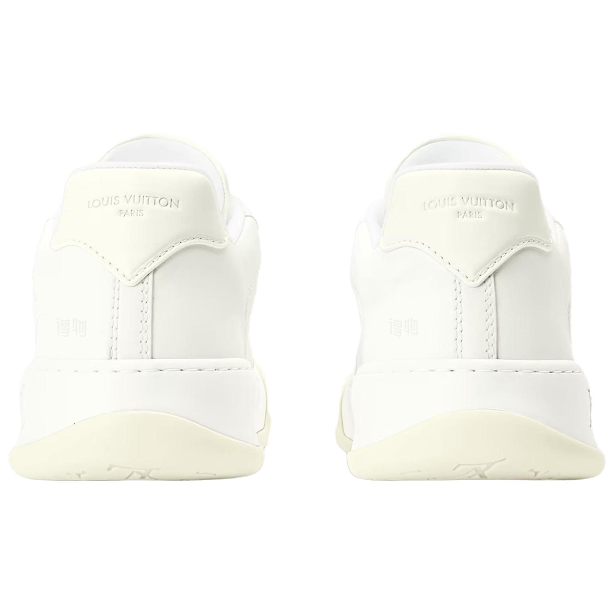 Louis Vuitton LV Ollie Triple White Smooth Calf Leather Tonal V-Stripe White Damier-Inspired Checkered Sole Low-Top Sneakers – All White