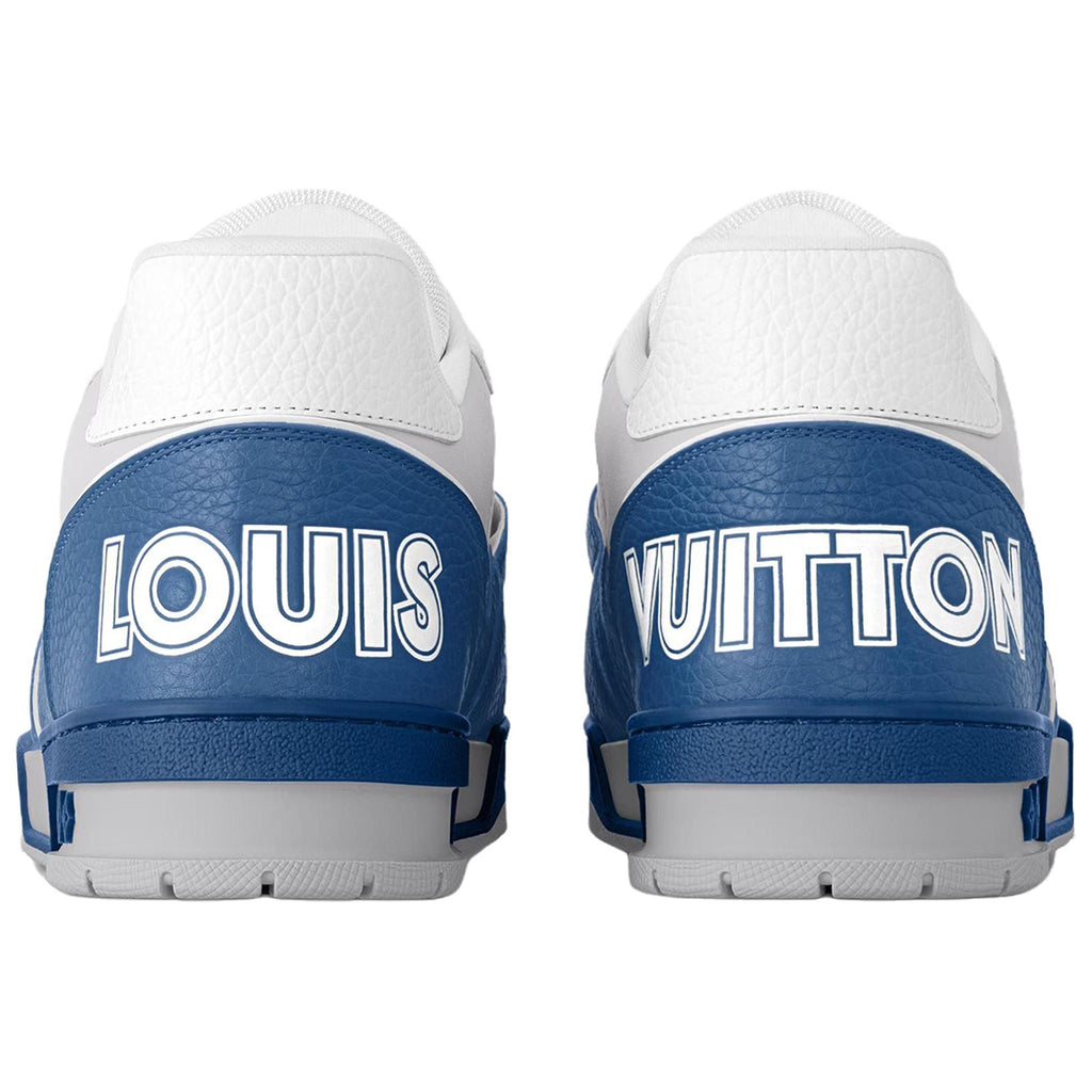 Louis Vuitton Trainer Velcro Strap Oversized LV Flower Perforated & Embossed Leather Low-Top Sneakers – Royal Blue, White & Grey